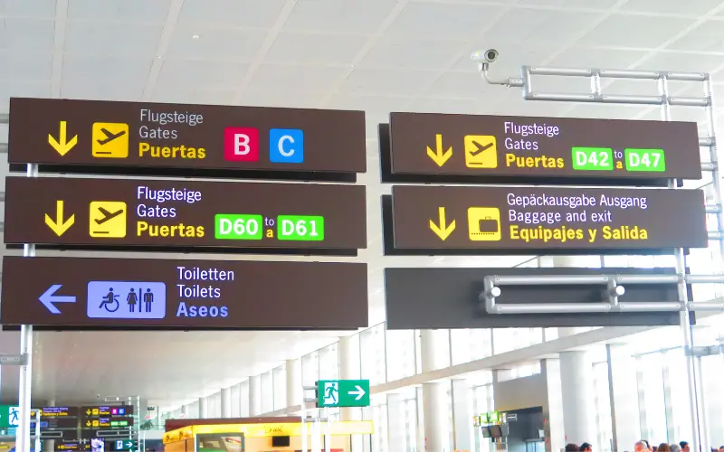 Airport signage at one of Spain's airports