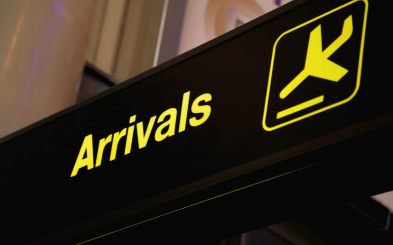 Airport arrivals sign