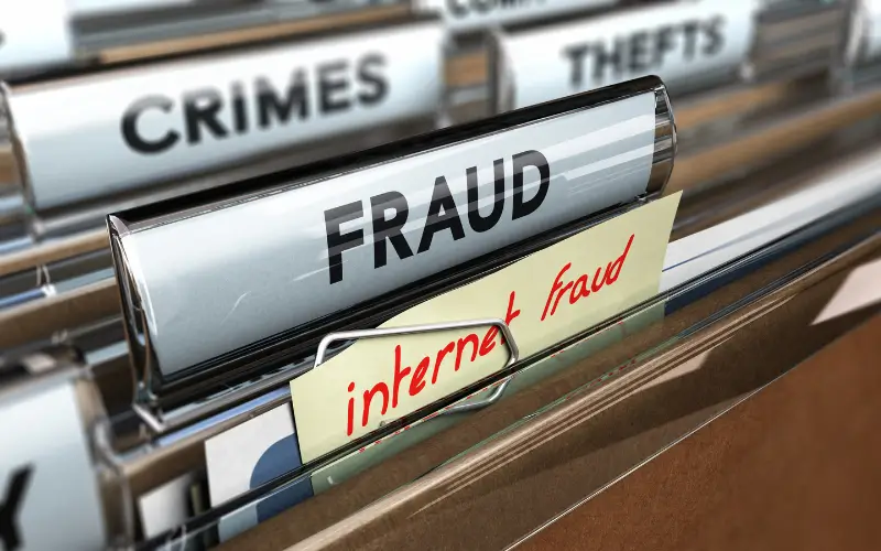 Filling cabinet with crimes, fraud and internet fraud labels