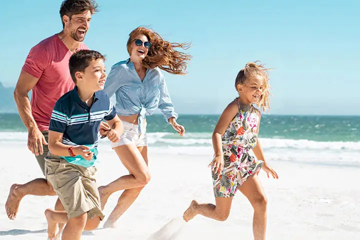 Family walking together in Spain