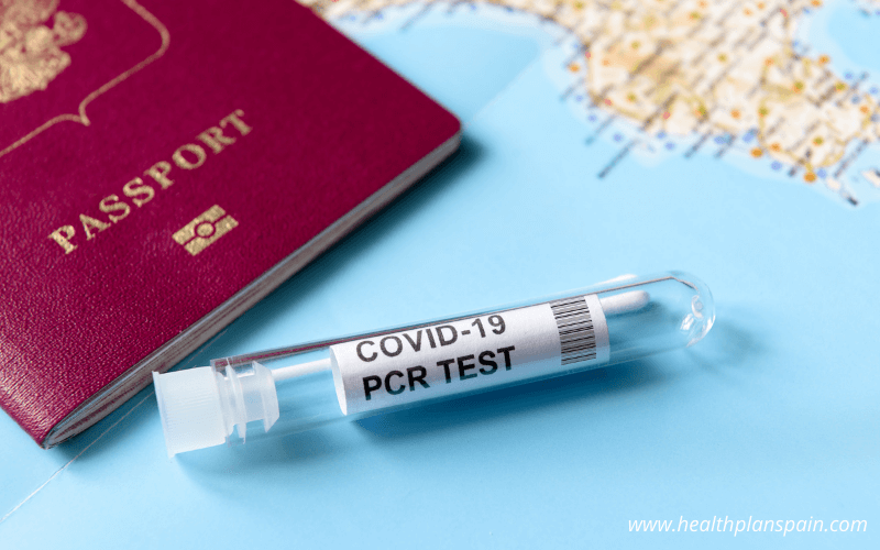 PCR test, passport and map