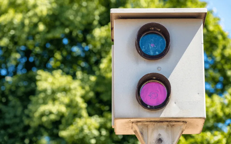 Speed camera on a sunny road in Spain monitoring traffic safety