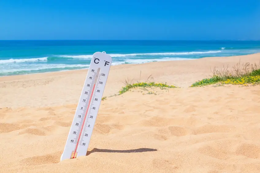 Thermometer in the sand on beach